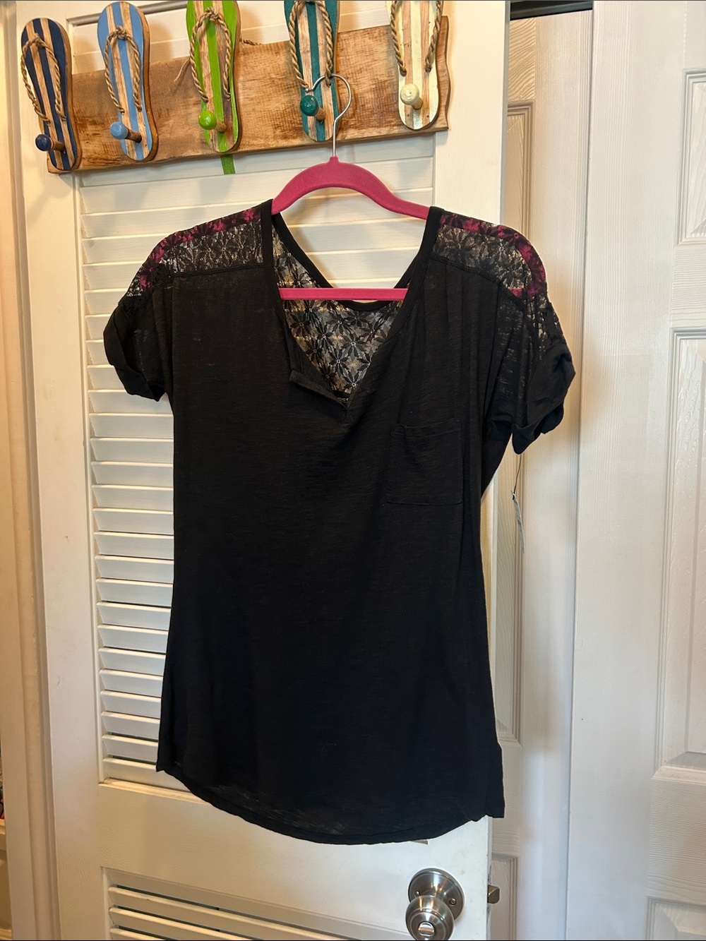 Express Black Lace-Shoulder V-Neck Women's Top